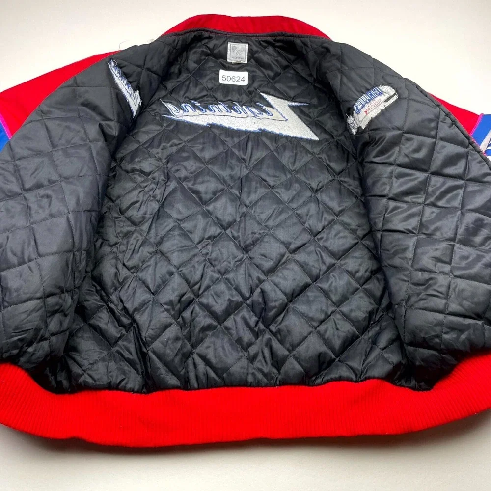 Vintage Lightning Race Cars Pat Design 500 Racewear Jacket Large Red Wrap Around